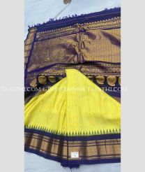 Navy Blue and Yellow gadwal pattu sarees with All over Checks and Buttas design - GDWP0005804