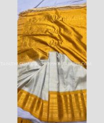 Golden Yellow and Half White gadwal pattu sarees with All over Checks and Buttas design - GDWP0005806