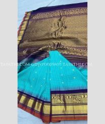 Blue Turquoise and Plum Purple gadwal pattu sarees with All over Checks and Buttas design - GDWP0005807