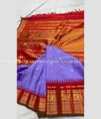 Red and Purple gadwal pattu sarees with All over Checks and Buttas design - GDWP0005808
