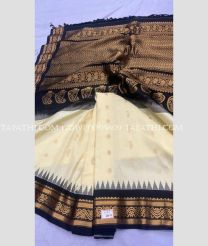 Black and Cream gadwal pattu sarees with All over Checks and Buttas design - GDWP0005809