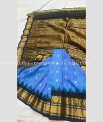 Charcoal Black and Blue gadwal pattu sarees with All over Checks and Buttas design - GDWP0005810