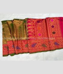 Golden Brown and Pink gadwal pattu sarees with All over Brocade design - GDWP0005782
