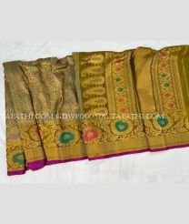 Golden and Lite Green gadwal pattu sarees with All over Brocade design - GDWP0005785