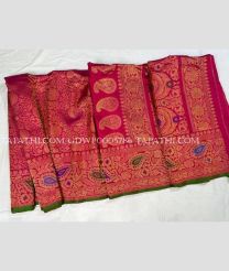 Pink and Green gadwal pattu sarees with All over Brocade design - GDWP0005786