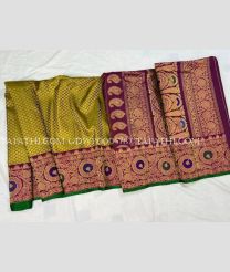 Acid Green and Magenta gadwal pattu sarees with All over Brocade design - GDWP0005787