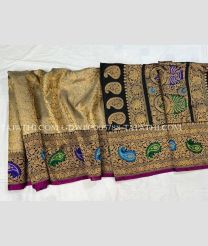 Golden Black gadwal pattu sarees with All over Brocade design - GDWP0005788