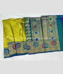 Lite Green and Teal gadwal pattu sarees with All over Brocade design - GDWP0005789