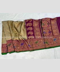 Brown and Magenta gadwal pattu sarees with All over Brocade design - GDWP0005790