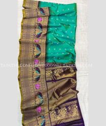 Turquoise and Plum  Purple gadwal pattu sarees with turning border design - GDWP0005862