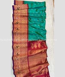 Turquoise and Pink gadwal pattu sarees with turning border design - GDWP0005864