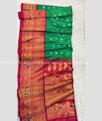 Green and Pink gadwal pattu sarees with turning border design - GDWP0005865