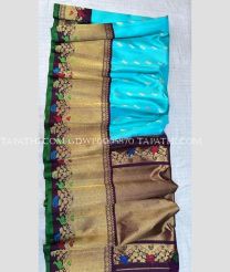 Blue Turquoise and Green gadwal pattu sarees with turning border design - GDWP0005870