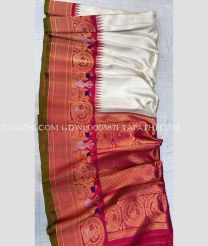 White and Pink gadwal pattu sarees with turning border design - GDWP0005871
