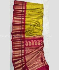 Acid Green and Deep Pink gadwal pattu sarees with kanchi Kuttu border design - GDWP0005846