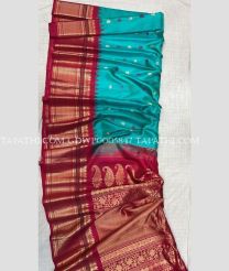 Blue Turquoise and Deep Pink gadwal pattu sarees with kanchi Kuttu border design - GDWP0005847