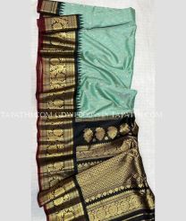 Aquamarine and Black gadwal pattu sarees with kanchi Kuttu border design - GDWP0005848