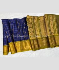 Navy Blue and Mehendi Green gadwal sico sarees with All over Checks and Buttas design - GAWI0002012