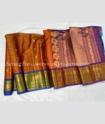 Carrot Orange and Blue gadwal sico sarees with All over Checks and Buttas design - GAWI0002013