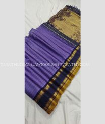Purple and Black gadwal sico sarees with All over Lines design - GAWI0001984