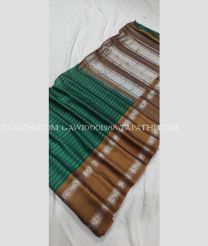 Dark Green and Brown gadwal sico sarees with All over Lines design - GAWI0001988