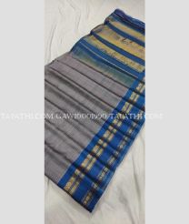 Grey and Blue gadwal sico sarees with All over Lines design - GAWI0001990