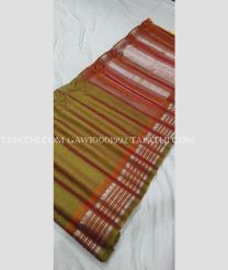 Mehendi Green and Carrot Orange gadwal sico sarees with All over Lines design - GAWI0001992