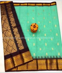 azure blue and brown colour gadwal sico sarees with Kanchi Border design - GAWI0002028