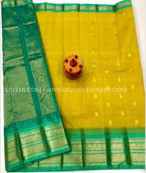 light green and brown colour gadwal sico sarees with Kanchi Border design - GAWI0002030