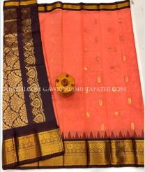 pink and brown colour gadwal sico sarees with Kanchi Border design - GAWI0002040