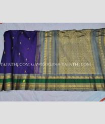 Navy Blue and Green gadwal sico sarees with All over Buttas design - GAWI0002048