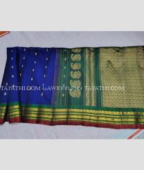Royal Blue and Green gadwal sico sarees with All over Buttas design - GAWI0002049