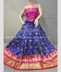 Blue and Crimson ikkat lehengas with all over pochampally ikkat design - IKPL0029712