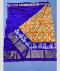 Royal Blue and Orange ikkat lehengas with all over pochampally ikkat design - IKPL0029714