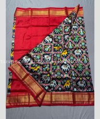 Red and Black ikkat lehengas with all over pochampally ikkat design - IKPL0029716