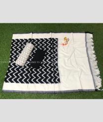 Black and White Combination color Ikkat Cotton Dress Materials with double ikat cotton dress material design