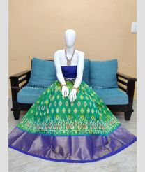 Sea Green with Dark Blue Border color Ikkat Lehengas with contrast borders with peacock and elephant design