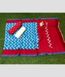 Blue and Maroon Combination color Ikkat Cotton Dress Materials with pure double ikat cotton dress material design
