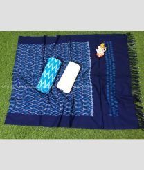 Blue and Navy Blue Combination color Ikkat Cotton Dress Materials with pure double ikat cotton dress material design