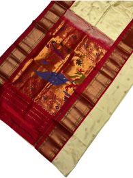 Pink with Purple Border color Tripura Silk handloom saree with zari  checks and handwork butties in  border design