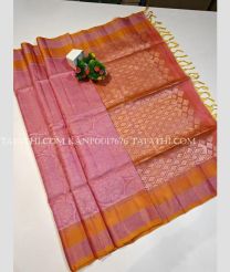 Rose Pink and Orange kanchi pattu sarees with All over brocade design - KANP0017676