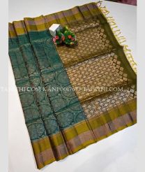 Teal And Mehendi Green kanchi pattu sarees with All over brocade design - KANP0017677