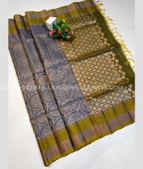 Grey and Mehendi Green kanchi pattu sarees with All over brocade design - KANP0017680