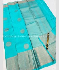 Blue Turqoise and Silver kanchi pattu sarees with All over Buttas design - KANP0017686
