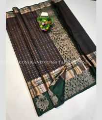 Chocolate and Pine Green kanchi pattu sarees with All over Buttas design - KANP0017669