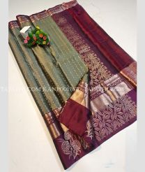Fern Green and Crimson kanchi pattu sarees with All over Buttas design - KANP0017670