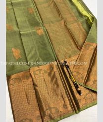 Leafy Green and Golden kanchi pattu sarees with All over Buttas design - KANP0017701