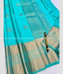 Blue Turquoise and Golden kanchi pattu sarees with All over Buttas design - KANP0017705