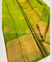 Green and Golden kanchi pattu sarees with All over Buttas design - KANP0017706