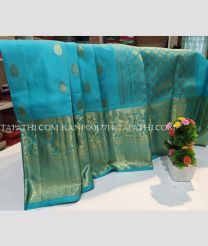 Cyan and Golden kanchi pattu sarees with All over Buttas design - KANP0017714
